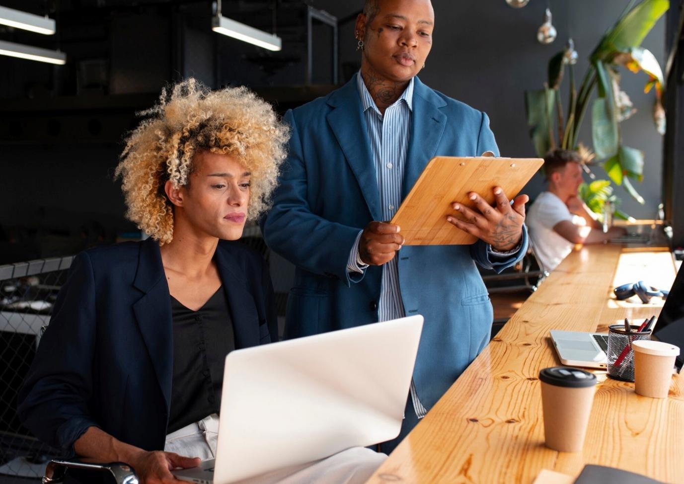 Business professionals collaborating on financial analysis and economic forecasting